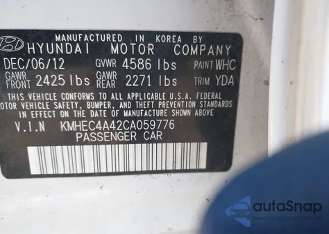 2012 Hyundai Sonata Hybrid z USA, uszkodzony, nr VIN KMHEC4A42CA059776